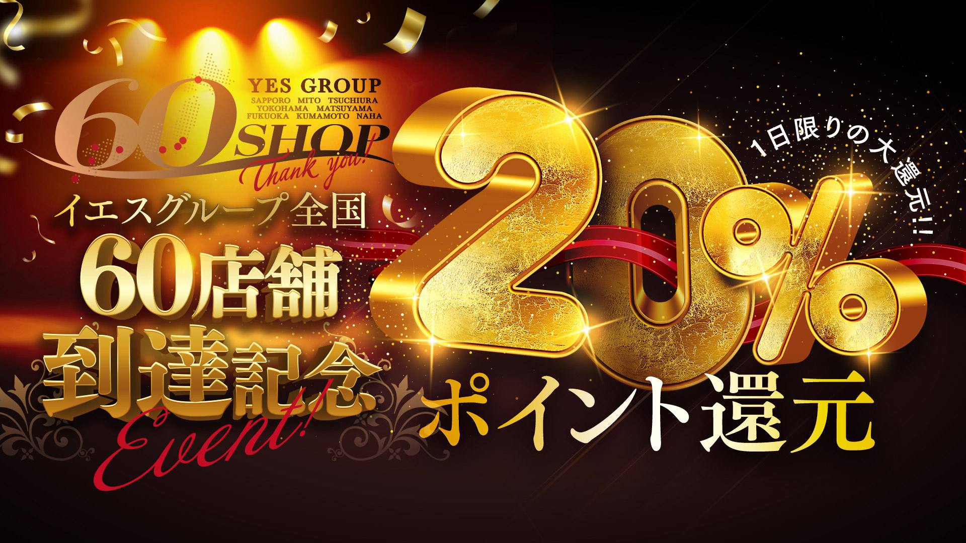 各店一日限りのポイント20％大還元！